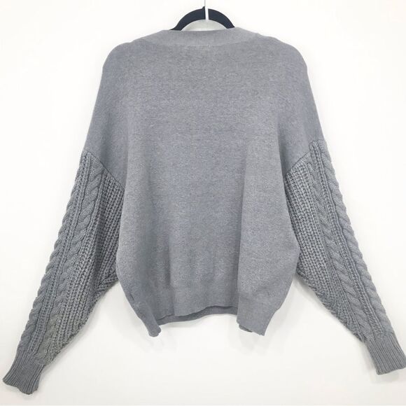 Elsie & Zoey Gray Cable Knit Sleeve Oversized Crew Neck Eco Friendly Sweater - Picture 7 of 16